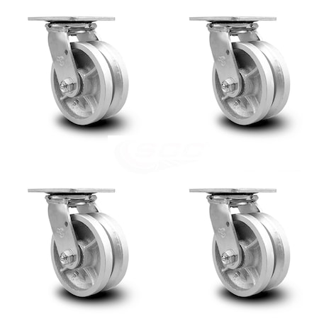 Service Caster 5 Inch V Groove Semi Steel Wheel Swivel Caster Set with Roller Bearings SCC SCC-30CS520-VGR-4